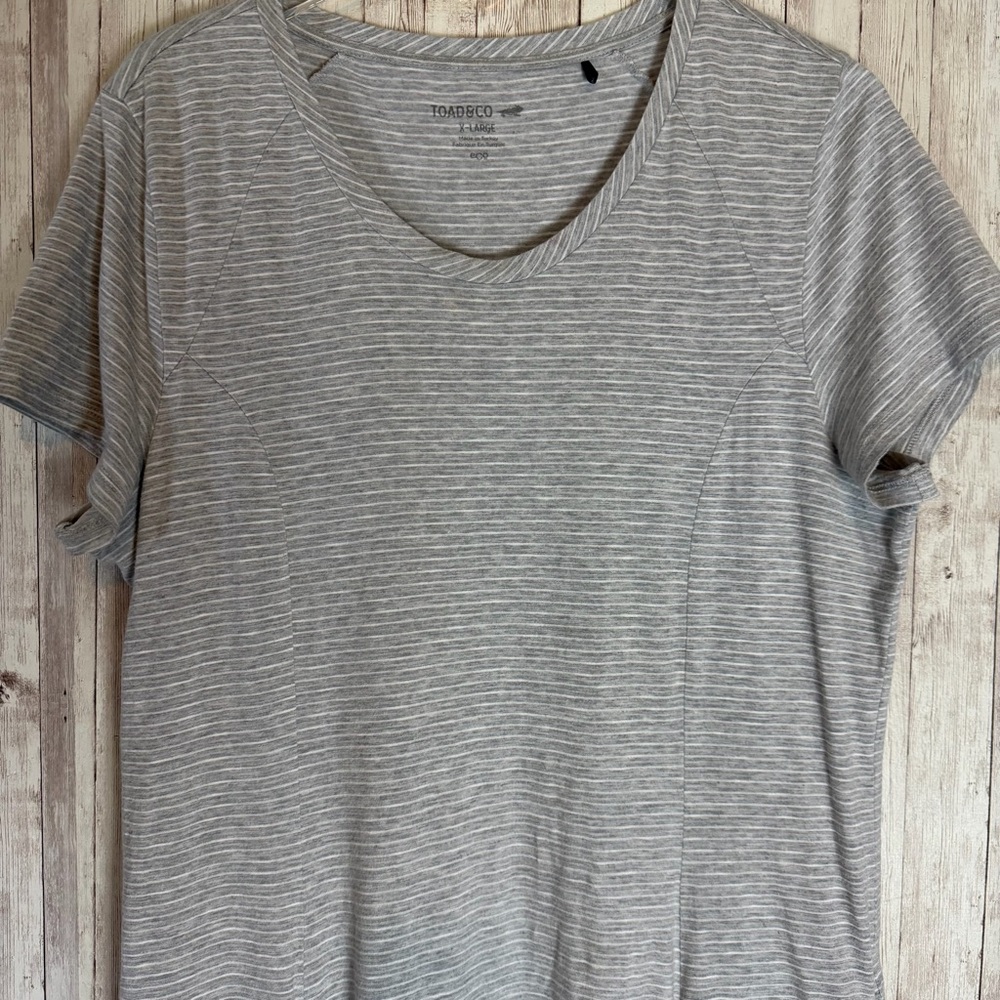 Toad & Co Windemere II Gray White Striped Short Sleeve Dress - Picture 2 of 6